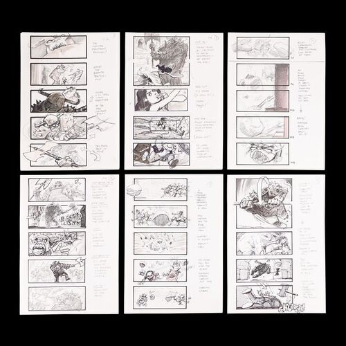Lot # 893: Labyrinth (1986) - Martin Asbury Hand-drawn Pencil-and-ink Storyboards for Battling Humongous in Goblin City