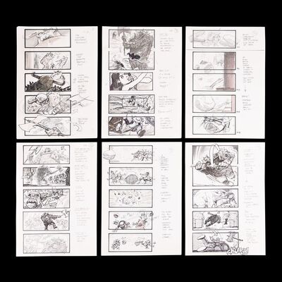 Lot # 893: Labyrinth (1986) - Martin Asbury Hand-drawn Pencil-and-ink Storyboards for Battling Humongous in Goblin City