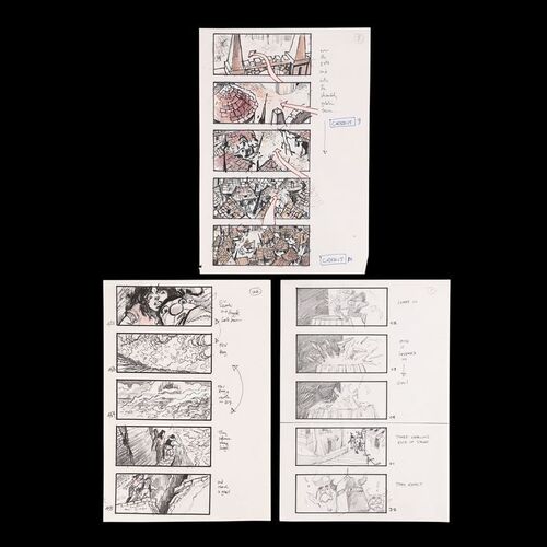 Lot # 894: Labyrinth (1986) - Martin Asbury Hand-drawn Pencil-and-ink Storyboards for The Bog of Eternal Stench and Goblin City Scenes