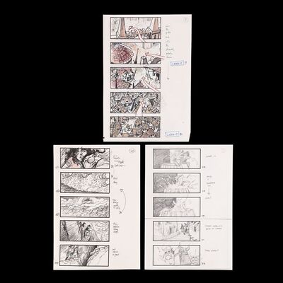 Lot # 894: Labyrinth (1986) - Martin Asbury Hand-drawn Pencil-and-ink Storyboards for The Bog of Eternal Stench and Goblin City Scenes