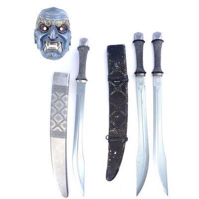 Lot # 897: The Last Airbender (2010) - Prince Zuko's (Dev Patel) Blue Spirit Mask and Bifurcated Swords