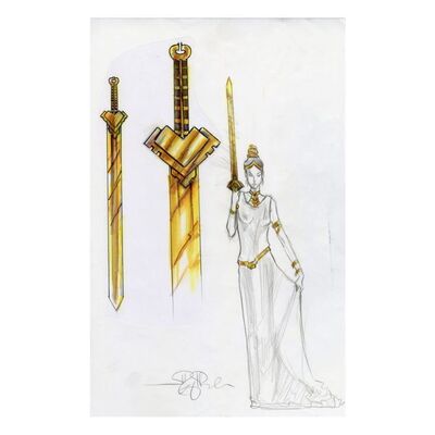 Lot # 947: Marvel Studios' Thor (2011) - Hand-Illustrated Doug Brode Frigga Storyboard and Sword Concept Artworks