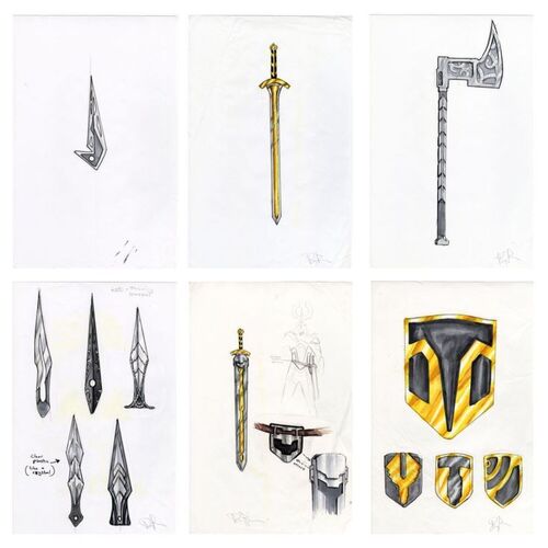 Lot # 951: Thor (2011) - Set of Six Hand-Illustrated Doug Brode Loki and Einherjar Concept Artworks