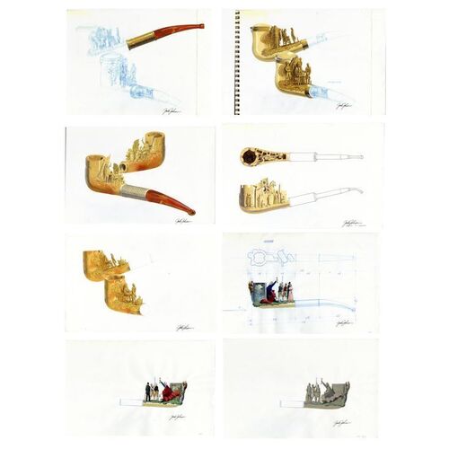 Lot # 1002: National Treasure (2004) - Set of Hand-Illustrated and Printed Jack Johnson Meerschaum Pipe Artworks