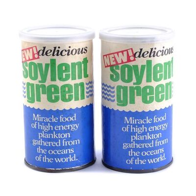 Lot # 1129: Soylent Green (1973) - Pair of Promotional Soylent Green Cans