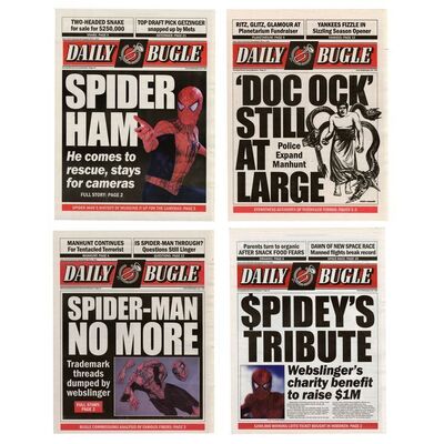Lot # 1151: Spider-Man 2 (2004) - Set of Four Daily Bugle Newspaper Covers