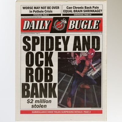 Lot # 1154: Spider-Man 2 (2004) - "Spidey and Ock Rob Bank" Daily Bugle Newspaper with Inserts