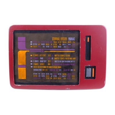 Lot # 1161: Star Trek: The Next Generation (T.V. Series, 1993) - Red Operations PADD with Yranac's (Alan Altshuld) Criminal Record
