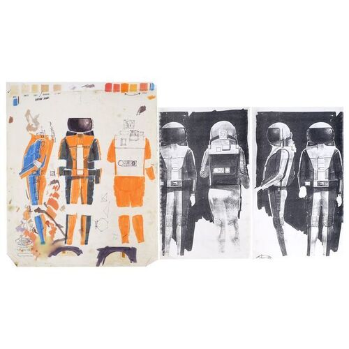 Lot # 1217: Star Trek: The Motion Picture (1979) - Hand-Illustrated Jack Johnson Space Suit Sketches "Overlay" with Printed Template Copies