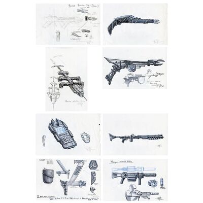 Lot # 1234: Star Trek (2009) - Set of Eight Hand-Illustrated Doug Brode Romulan and Klingon Concept Artworks