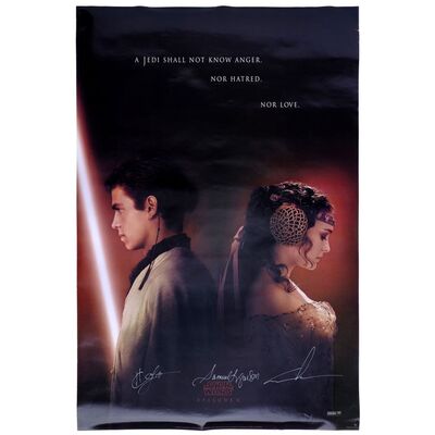 Lot # 1259: Star Wars: Attack Of The Clones (2002) - Samuel L. Jackson, Hayden Christensen, and George Lucas-Autographed Advance One-Sheet