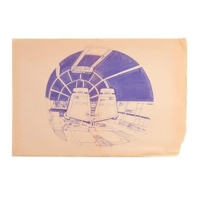 Lot # 1265: Star Wars: A New Hope (1977) - Charles Lippincott Collection: Printed Joe Johnston Millennium Falcon Cockpit Dyeline