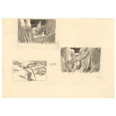 Lot # 1270: Star Wars: The Empire Strikes Back (1980) - Hand-Drawn Ralph McQuarrie Asteroid Chase Thumbnail Sketches