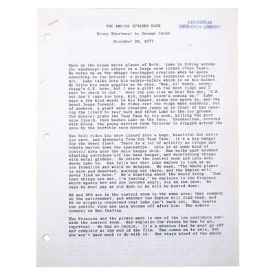 Lot # 1276: Star Wars: The Empire Strikes Back (1980) - Lucasfilm Research Library Story Treatment