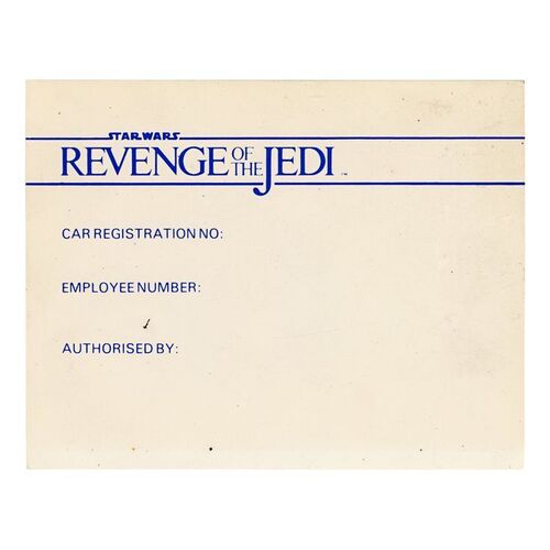 Lot # 1290: Star Wars: Return Of The Jedi (1983) - "Revenge of the Jedi" Crew Parking Pass