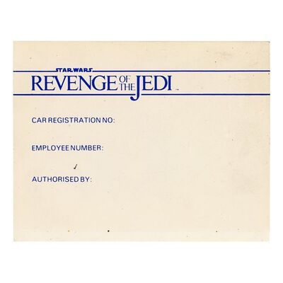 Lot # 1290: Star Wars: Return Of The Jedi (1983) - "Revenge of the Jedi" Crew Parking Pass