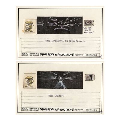 Lot # 1301: Star Wars: Star Tours (1987) - Pair of Hand-Drawn David Carson Storyboards