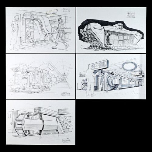 Lot # 1325: Starship Troopers (1997) - Hand-Drawn John Bell Set of Vehicle Sketches