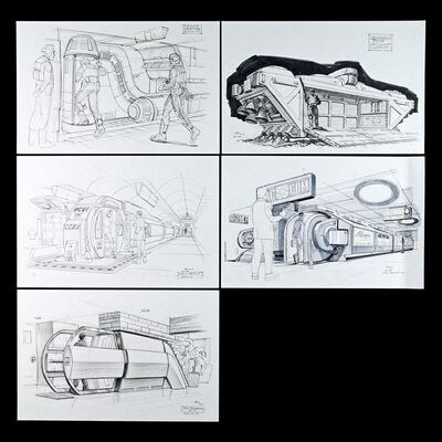 Lot # 1325: Starship Troopers (1997) - Hand-Drawn John Bell Set of Vehicle Sketches