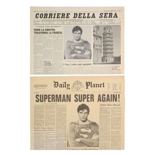 Lot # 1338: Superman III (1983) - One Daily Planet Newspaper and One Italian Newspaper