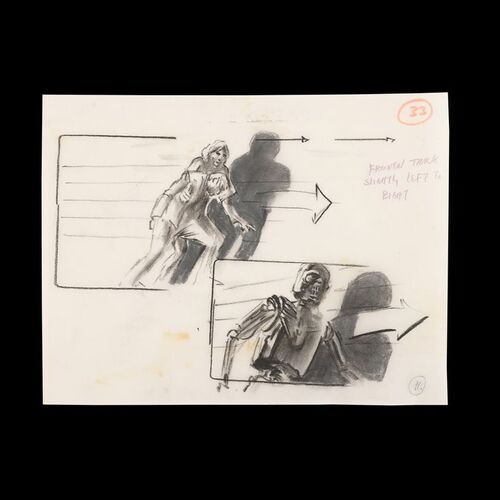 Lot # 1349: The Terminator (1984) - T-800 Chasing Sarah and Kyle Hand-drawn Storyboard