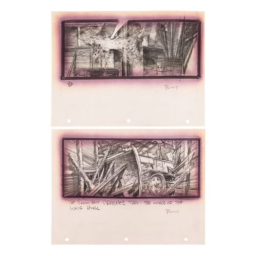 Lot # 1357: The Thing (1982) - Pair of Hand-Drawn Mike Ploog "Crashing Snowcat" Storyboards