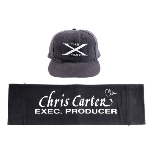 Lot # 1442: The X-Files (T.V. Series, 1993 - 2002, 2016 - 2018) - Chris Carter-Autographed Chairback with Crew Hat