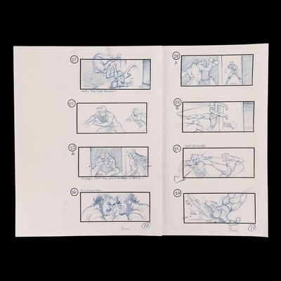 Lot # 1446: X-Men (2000) - Pair of Hand-drawn Cyclops Watching Wolverine Fight Mystique Storyboards