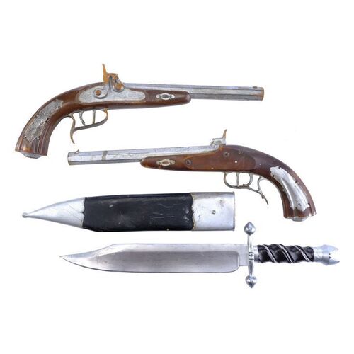 Lot # 1455: The Legend Of Zorro (2005) - Jacob McGivens' Stunt Pistols, Stunt Dagger, and Sheath