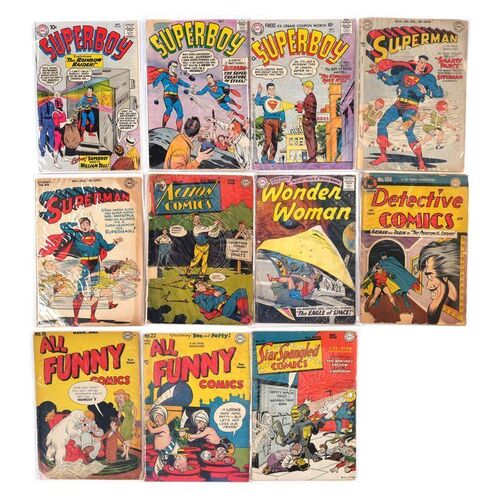Lot # 1540: DC Comics - J.W. Rinzler Collection: Set of 11 Detective Comics, Action Comics, Superman, Superboy, All Funny Comics, and Wonder Woman Golden Age Issues