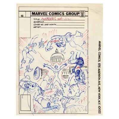 Lot # 1562: Marvel Comics - Avengers No. 212 Final Cover Prelim by Ed Hannigan