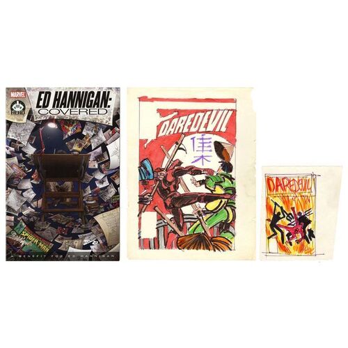 Lot # 1566: Marvel Comics - Daredevil No. 194 Final Cover and Alternate Cover Prelims by Ed Hannigan