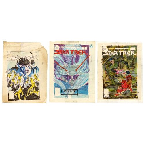 Lot # 1596: DC Comics - Star Trek No. 5, 21, and 23 Final Cover Prelims by Ed Hannigan