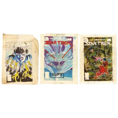 Lot # 1596: DC Comics - Star Trek No. 5, 21, and 23 Final Cover Prelims by Ed Hannigan