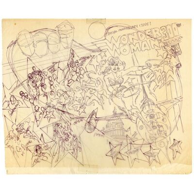Lot # 1601: DC Comics - Wonder Woman No. 300 Final Cover Prelim by Ed Hannigan