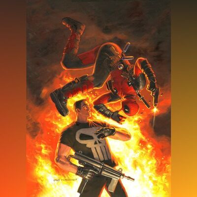Lot # 1614: Marvel Comics - Framed Hand-Painted Greg Hildebrandt Deadpool vs. The Punisher No. 1 Variant Cover Artwork