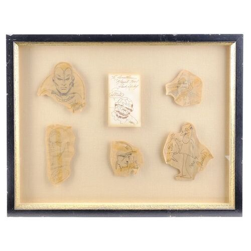 Lot # 1626: Various Productions - J.W. Rinzler Collection: Framed Hand-Drawn Jack Kirby, Alan Weis, Don Rico, Joe Kubert, Sergio Argones, and John Romita, Sr. Sketches