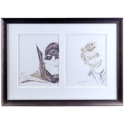 Lot # 1627: DC Comics - J.W. Rinzler Collection: Framed Hand-Drawn Jerry Robinson Batman and Joker Sketches