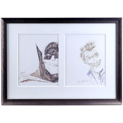 Lot # 1627: DC Comics - J.W. Rinzler Collection: Framed Hand-Drawn Jerry Robinson Batman and Joker Sketches