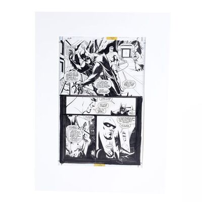Lot # 1635: DC Comics - J.W. Rinzler Collection: John Dell-Signed Matted JLA No. 15 P. 5 by Howard Porter and Dell
