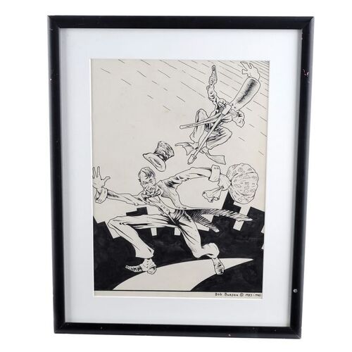 Lot # 1642: Multiple Publishers - Framed Hand-Drawn Bob Burden Flaming Carrot Unpublished Cover
