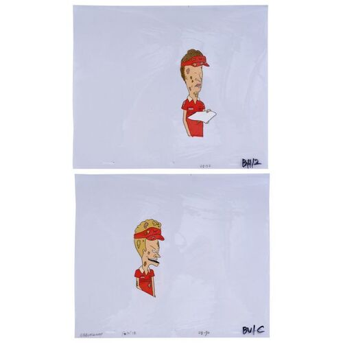 Lot # 1646: Beavis And Butt-Head (T.V. Series, 1993 - 2011) - Set of Two Hand-Painted Beavis and Butt-Head Burger World Production Animation Cel Set-Ups