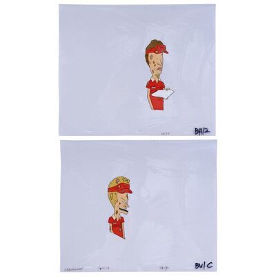 Lot # 1646: Beavis And Butt-Head (T.V. Series, 1993 - 2011) - Set of Two Hand-Painted Beavis and Butt-Head Burger World Production Animation Cel Set-Ups