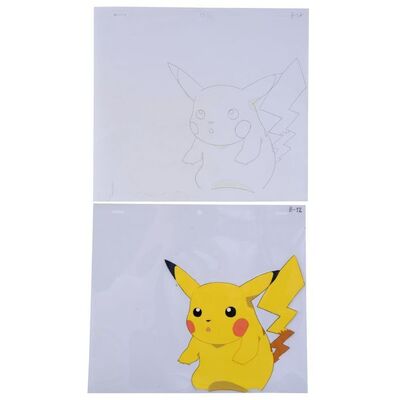 Lot # 1656: Pokemon (T.V. Series, 1997 - Present) - Hand-Painted Pikachu Production Animation Cel and Sketch