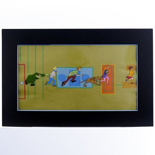 Lot # 1658: Scooby Doo, Where Are You! (T.V. Series, 1970) - Hand-Painted Creeper Chase Production Animation Cel with Background