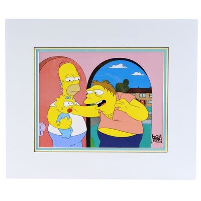 Lot # 1659: The Simpsons (T.V. Series, 1992) - "Homer Alone" Hand-Painted Production Animation Cel with Photocopy Background