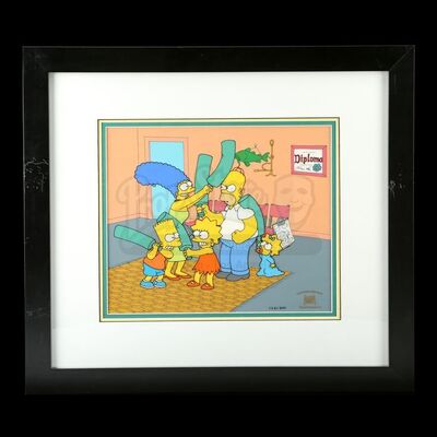 Lot # 1662: The Simpsons (T.V. Series, 1989) - Framed "There's No Disgrace Like Home" Hand-Painted Limited-Edition Animation Cel with Photocopy Background
