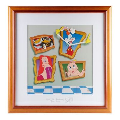 Lot # 1665: Who Framed Roger Rabbit (1988) - Charles Fleischer-Signed Framed "Framed Again" Hand-Painted Character Sericel No. 5/250 with Lithograph Background