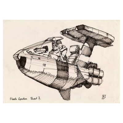 Lot # 1668: Flash Gordon (1980) - Charles Lippincott Collection: Hand-Drawn Chris Foss Rocket Cycle Sheet 7 with Loose Sketch