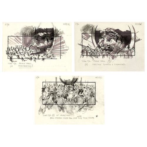 Lot # 1670: Flash Gordon (1980) - Charles Lippincott Collection: Hand-Drawn Mentor Huebner Storyboards of War Rocket Ajax Crash